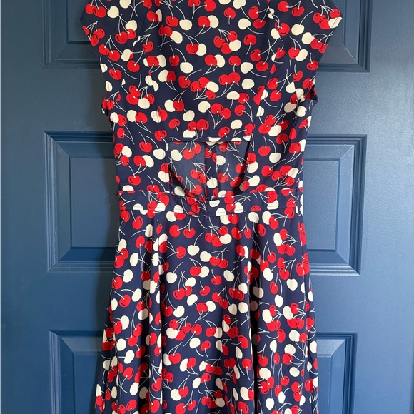 Marilyn Monroe Navy Dress with Red and White Cherry Print - Picture 7 of 8